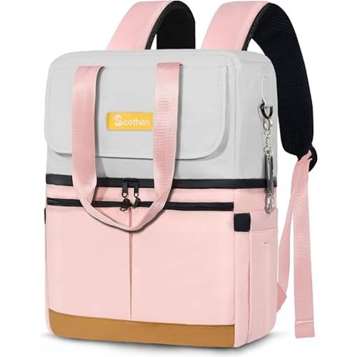 Backpack Cooler with Double Decker & 12 Ice Packs- Keeps 36 Cans Cold for Up to 24 Hours- Waterproof & Leak Proof Insulated Cooler Backpack- Stylish Cooler Bookbag for Women Travel Work Beach