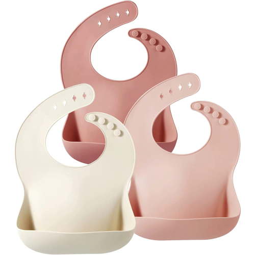 Silicone Bibs for Babies Toddlers Girls| Adjustable Waterproof BPA Free Soft Durable Silicone Baby Bibs for eating with Large Pocket Food Catcher