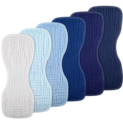 Frienda 6 Pieces Baby Muslin Burp Cloths Large 9 x 20 Inch 6 Layer Burp Cloth Multi Colors Muslin Washcloths Diapers Newborn Face Towels for Baby Boy Girl Unisex(Blue Series)