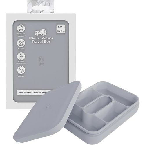 ezpz Baby-Led Weaning (Pewter) - 6 Months+ - 100% Silicone Lunch Box for Mealtime + Travel - All-in-one Feeding + Storage System - Supports BLW Tools - Baby Feeding Essentials