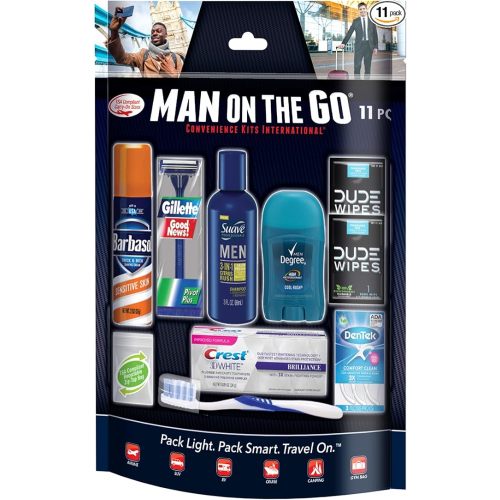 Convenience Kits International Men’s 11 Piece Kit with Oral Care and Grooming Essentials, Featuring: Travel Size Products, Blue