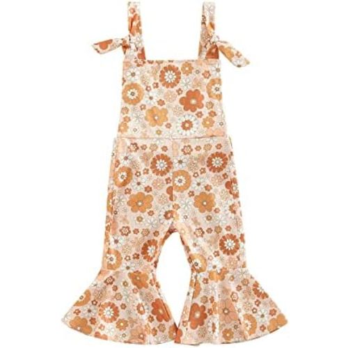 Infant Toddler Baby Girl Romper Jumpsuit Sleeveless Halter Floral One Piece Outfit Bell Bottom Overalls Summer Clothes