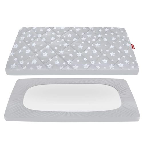 Pack and Play Sheets Fitted, Breathable Thick Playard Lovely Print Cover 39"×27"×5" Compatible with Graco Pack n Play, Gray Star