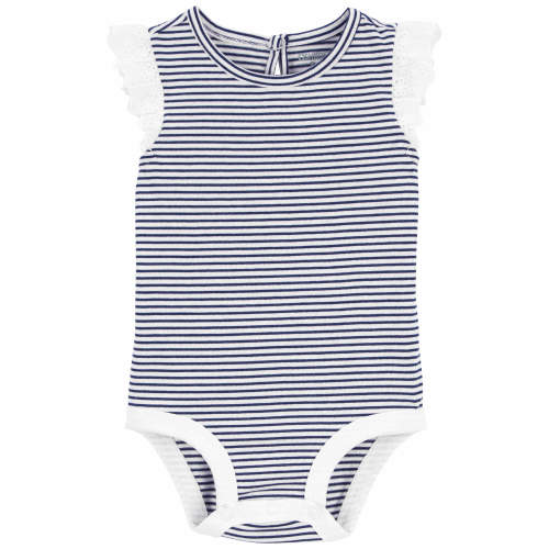 Baby Striped Eyelet Ruffle Bodysuit - Style,Blue