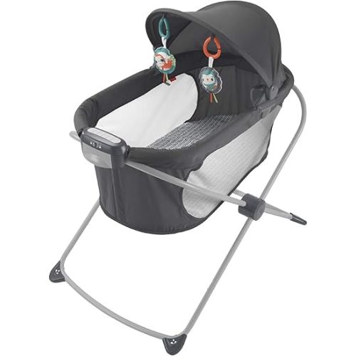 Fisher-Price Portable Baby Crib Soothing View Projection Bassinet with Lights Music Vibrations & Slim Fold for Newborns 0+ Months, Pencil Strokes