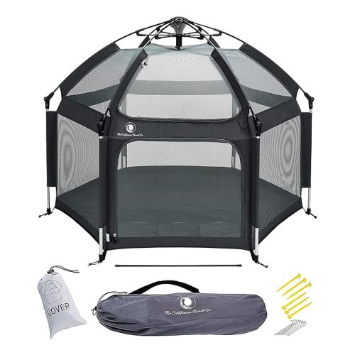 POP 'N GO PLAYPEN - Indoor & Outdoor Baby Playpen for Babies and Toddlers - Baby Beach Tent, Foldable, Portable W/Canopy, Travel Bag, & Mosquito Net - Pop Up Pack and Play Tent (Black)