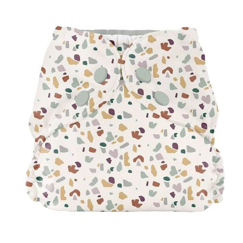 Esembly Cloth Diaper Cover - Reusable Swim Diaper, Waterproof, Breathable - Adjustable Outer Layer Over Absorbent Inner for Blowout Protection - Terrazzo, Size 2 (18-35lbs)