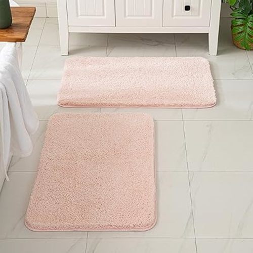 MIULEE Blush Bathroom Rugs Set 2 Piece, Soft Absorbent Microfiber Bath Mat Set, Non Slip Quick Dry Machine Washable Plush Shaggy Bath Rugs for Bathroom Floor, Tub and Shower, 20X30 inches