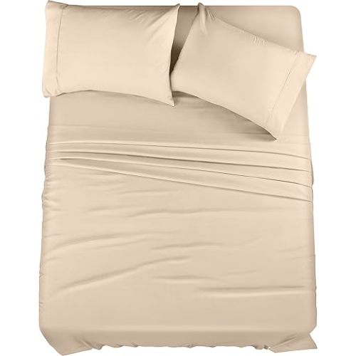 Utopia Bedding Queen Sheet Set – 4 Piece Bed Sheets for Queen Size Bed, Soft and Breathable Microfiber, Includes 1 Fitted Sheet, 1 Flat Sheet and 2 Pillowcases (Beige)