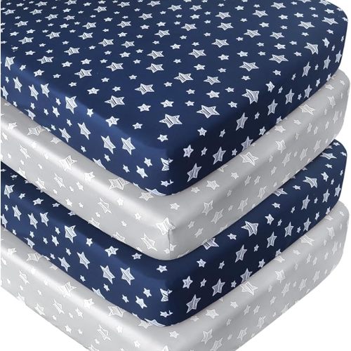 Crib Sheets for Boys or Girls 4 Pack, Fitted Crib Sheet for Standard Size Crib and Toddler Mattresses, Soft and Breathable Material, Navy
