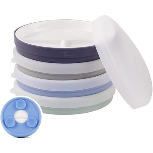 Elk and Friends Kids 6.7” Porcelain White Plates with Silicone Suction Sleeves + Silicone Lids | Divided Plates | Suitable for Kids/Toddlers | Microwave & Dishwasher Safe | Non Slip | Snack Dishes