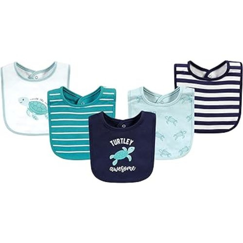 Hudson Baby Unisex Baby Cotton Bibs, Sea Turtle, One Size