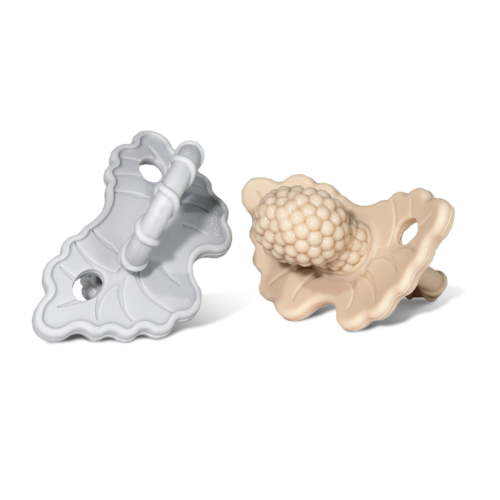 RaZbaby RaZberry Teether 3m+ (2 Pack) - Soft Silicone, BPA Free, Easy-to-Hold - Grey/Tan