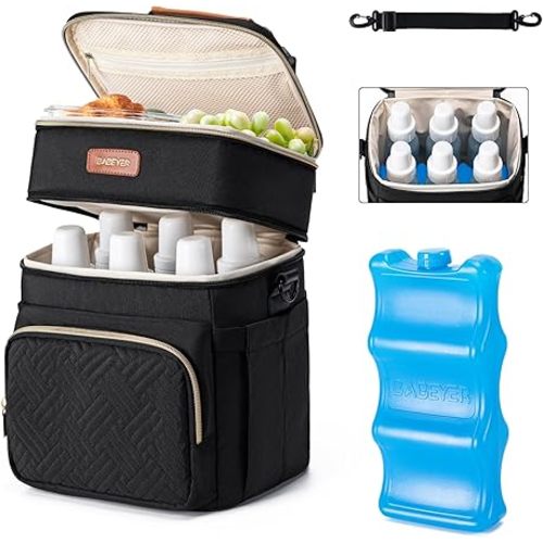 Breastmilk Cooler Bag with Ice Pack (Black with Pocket)