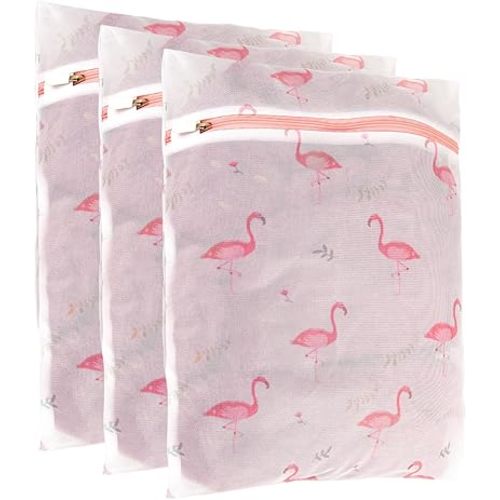 3Pcs Durable Mesh Laundry Bag, Durable Laundry Bags with Premium Zipper (Flamingo)