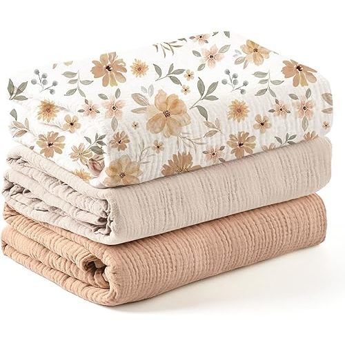 Konssy 3 Pack Muslin Swaddle Blankets for Unisex, Newborn Receiving Blanket, Large 47 x 47 inches, Soft Breathable Muslin Baby Swaddles for Boys & Girls
