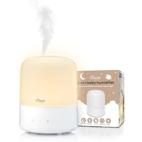 Crane Baby 3-In-1 Baby Humidifier Aroma Diffuser with Adjustable Nightlight, Auto-Shutoff, Humidifier for Baby Nursery, Baby Diffuser for Nursery