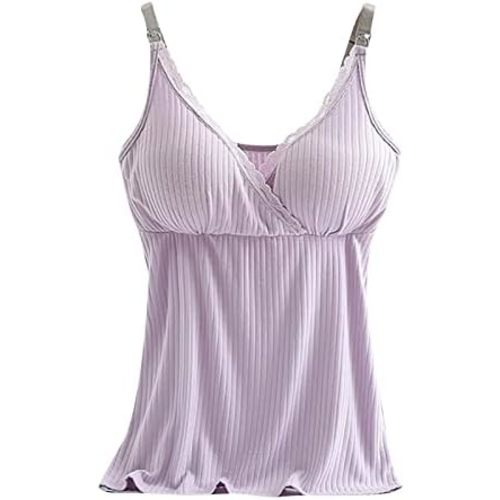 Binmer Nursing Cami Tank Tops for Breastfeeding Women with Built in Bra Sleeveless V Neck Camisole Soft Comfy Pregnant Shirts
