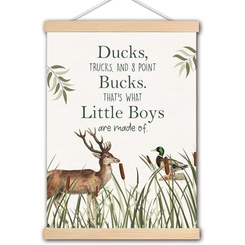 Boys Room Decor, Mallard Duck and Deer Nursery Wall Art Poster, Boy Nursery Decor, Hunting Nursery Decor, Rustic Wildlife Wall Art for Toddler Little Boys Room Nursery Playroom Decor, 12x16 Inch