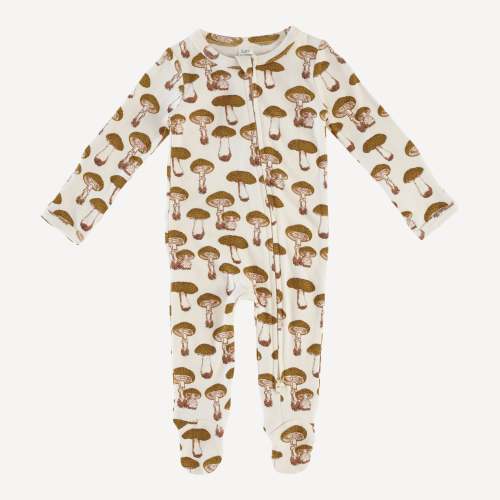 long sleeve zipper footie | neutral fungi | organic cotton interlock