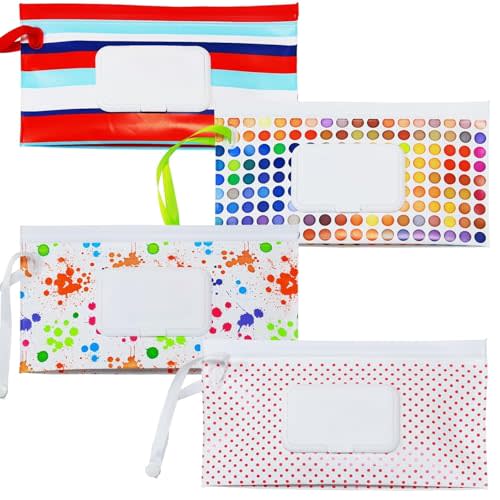 FAREVER Baby Wipe Dispenser, 4 Pack Portable Refillable Wipe Holder, Reusable Lightweight Wipes Holder Container for Travel Wet Wipe Pouch,Floral