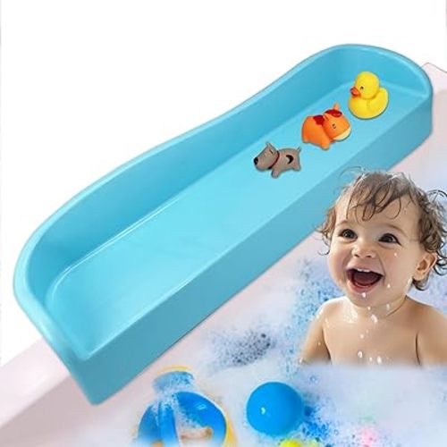 Skywin Bathtub Shelf - Kids Bath Tub Shelf and Organizer for Baby Bath Toys - Splash Proof Bathtub Water Guards Shelf Play Time for Kids Bath, Easy Attached Bathtub Splash Guard Shelf (Blue)