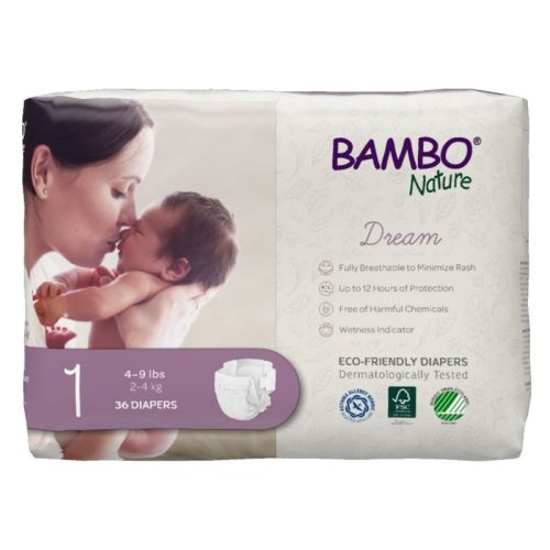 Bambo Nature Dream Disposable Diapers, Eco-friendly, Size 1, 36 Count, 3 Packs, 108 Total
