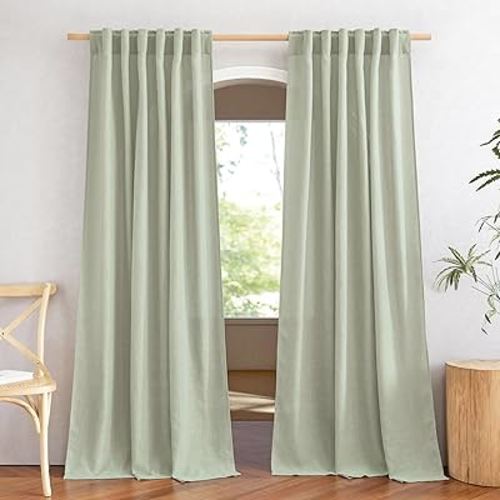 NICETOWN Sage Green Curtains for Living Room, Rod Pocket & Back Tab Natural Linen Blend Semi Sheer Window Treatments Privacy with Light Filtering for Bedroom/Nursery, W52 x L84, 2 Panels