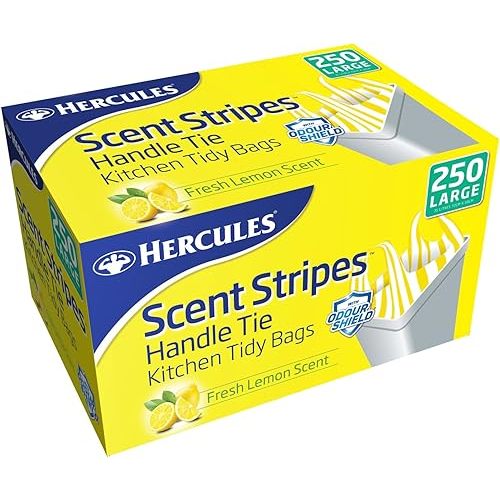Hercules Lemon Scent Stripes Kitchen Tidy Bags, 35 Litre Capacity, Large (Pack of 250)