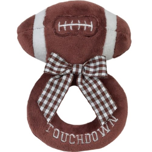 Bearington Baby Touchdown, 5.5 Inch Plush Stuffed Baby Football Soft Ring Rattle