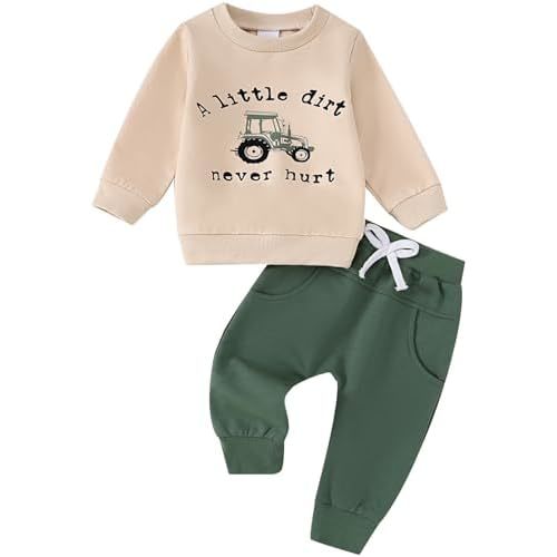 Yvowming Baby Boy Clothes Fall Clothes Truck Print Long Sleeve Pullover Tops + Pant Sets Toddler Winter Outfits