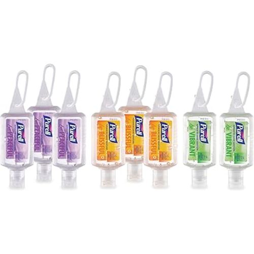 Purell Advanced Hand Sanitizer Gel Infused with Essential Oils, Scented Variety Pack, 1 fl oz Travel Size Flip Cap Bottles with JELLY WRAP Carrier (Pack of 8), 3900-09-ECME17