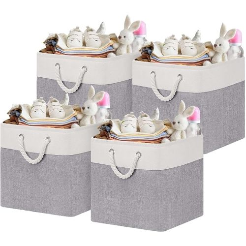 Oterri 4 Pack Foldable Storage Cubes, Cube Storage Bins,13x13 Inch Fabric Cubes Storage Basket, Decorative Storage Basket for Home, Shelves, Nursery Organizers(Grey/White)