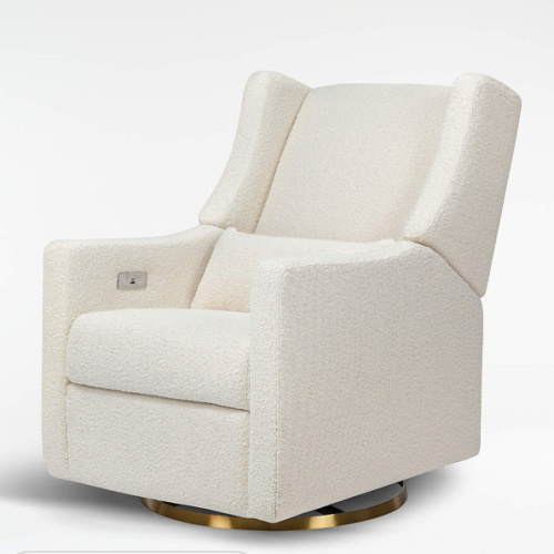 Babyletto Kiwi Ivory Boucle Nursery Power Glider Recliner Chair with Gold Base