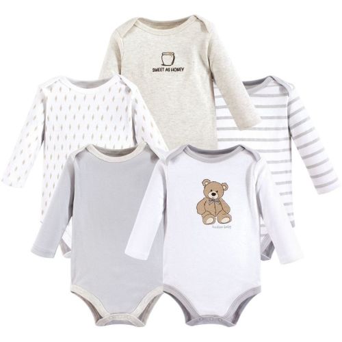 Hudson Baby Cotton Long-sleeve Bodysuits 5pk, Bear, 0-3 Months