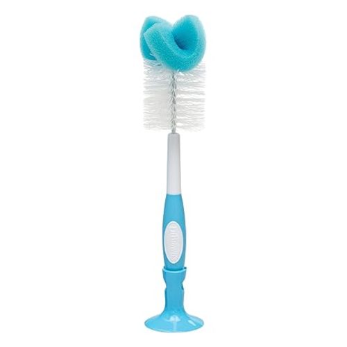 Dr. Brown's Reusable Sponge Baby Bottle Cleaning Brush with Suction Cup Stand, Scrubber and Nipple Cleaner, Blue 1-Pack