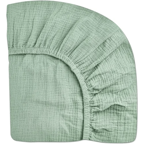 Crib Sheets for Boys Girl, Fitted Baby Toddler Bed Sheets 28" x 52", Neutral Muslin Cotton Crib Mattress Sheet with Boho Style, Soft and Breathable Comfort (Sage)