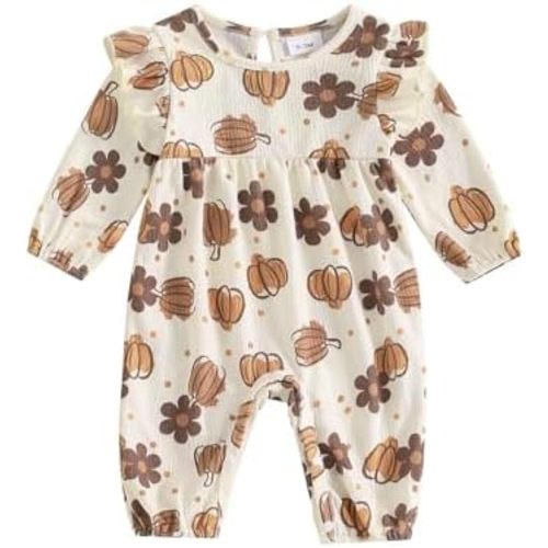 Kuriozud Baby Girl Plaid Outfit Long Sleeve Ruffle Romper Jumpsuit Christmas Outfit Newborn Girl Fall Clothes