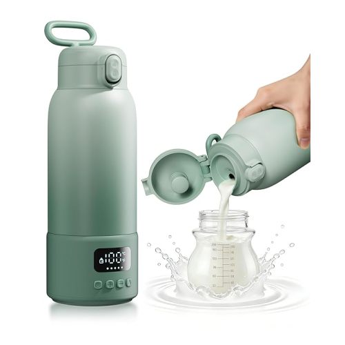 Portable Bottle Warmer for Travel, 17oz Large Capacity, 2-Min Fast Heating, Keep Warm Function, Long Battery Life, Ideal for Heating Breast Milk and Water On-the-Go, Green