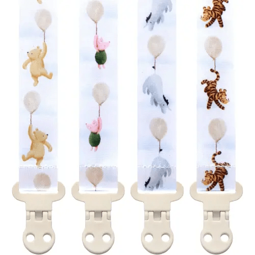 Baby Pacifier Clip Holder - Girl or Boy Unisex Neutral 4 Pack Gift Set – Vintage Classic Winnie Teddy Bear and Friends