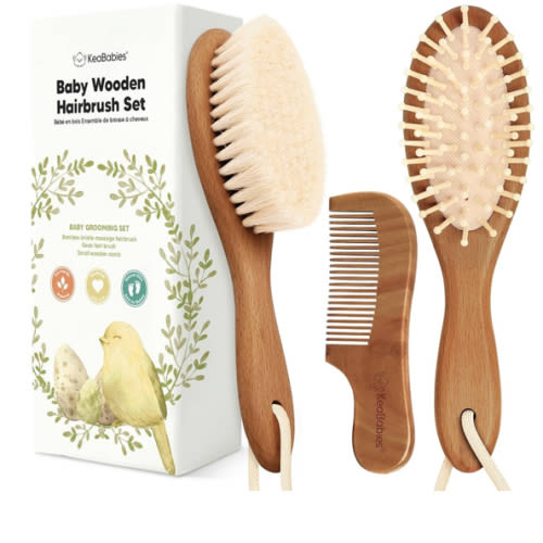 Baby Hair Brush and Comb Set for Newborn - Wooden Baby Hair Brush Set with Soft Goat Bristle, Baby Brush Set for Newborns,Baby Brush and Comb Set Girl, Boy,Toddler Cradle Cap Brush (Oval, Dark Walnut)
