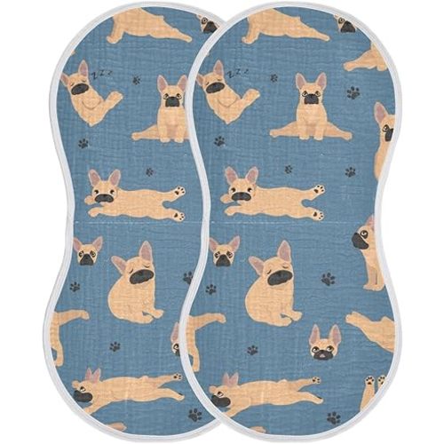 French Bulldog Pattern Dog Yoga Muslin Burp Cloths for Baby 2 Pack 100% Cotton Baby Washcloths Bibs for Boy Girl