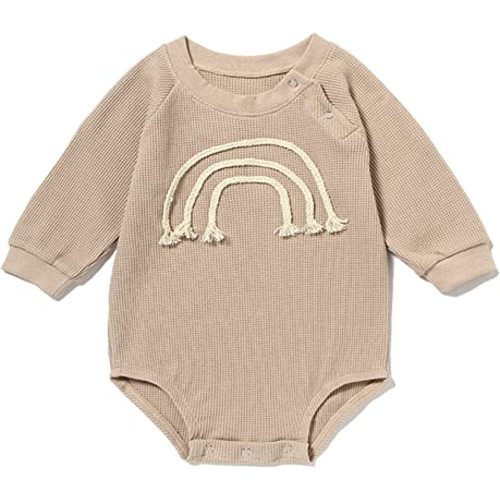 Baby Girl Boy Crewneck Sweatshirt Romper Long Sleeve Rainbow Pullover Sweater Top Warm Fall Winter Clothes