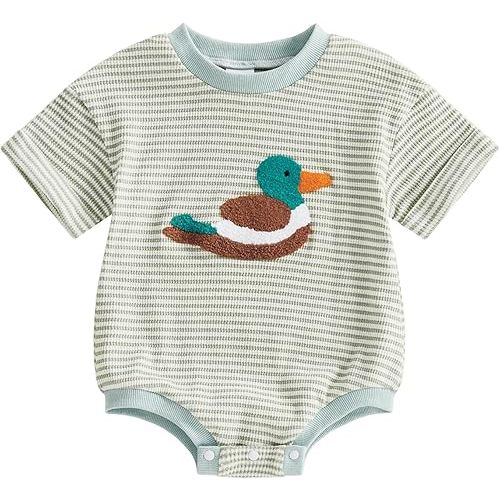 Newborn Baby Boy Western Outfit Mallard Duck Knit Romper Country Farm Bodysuit Baby Hunting Clothes
