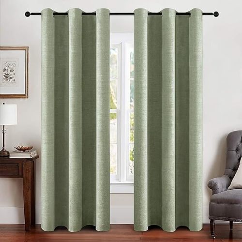 MIULEE Linen Blackout Curtains and Drapes, 2 PCs W 42 x L 84 inches Sage Green