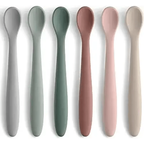 6-Piece Silicone Feeding Spoons for First Stage Baby and Infant, Soft-Tip Easy on Gums I Training Spoon | Baby Utensils Feeding Supplies, Dishwasher & Boil-proof - Natural