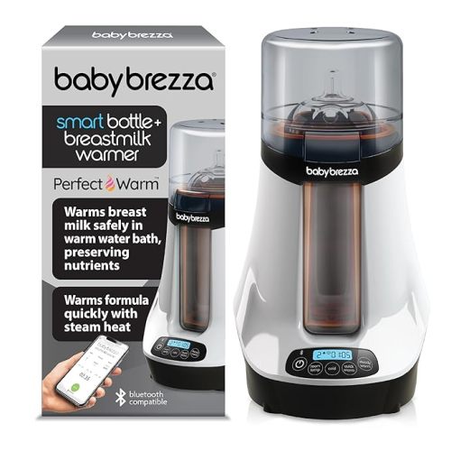 Baby Brezza Smart Baby Bottle Warmer, Breastmilk Warmer + Defroster - Only Brand with Different Temperatures for Breastmilk + Formula - Universal Fit for All Bottles + Milk Bags - Bluetooth Control - White