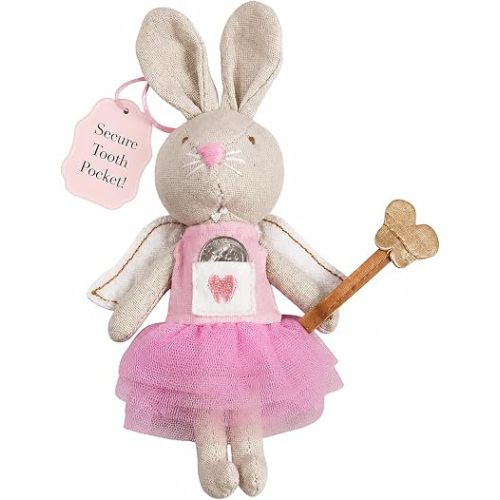 Mud Pie Mini Plush Tooth Fairy Bunny with Tooth Pocket, Pink Keepsake