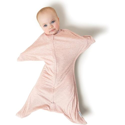 SleepingBaby Zipadee-Zip Transition Swaddle - Cozy Baby Swaddling Blanket with Zipper Convenience - Roomy Wearable Blanket for Easy Diaper Changes - 4-8 Month - Ballet Pink Heather