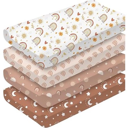 4 Pcs Boho Rainbow Changing Pad Cover 32' 'x 17" Soft Changing Table Pad Covers Wipeable Changing Table Mat Diaper Pad Cover Boho Rainbow Nursery Decor for Baby Girls Boys